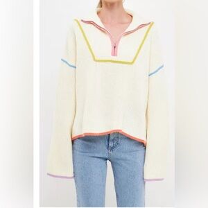 English Factory Cream and Pink Cowl Neck Sweater